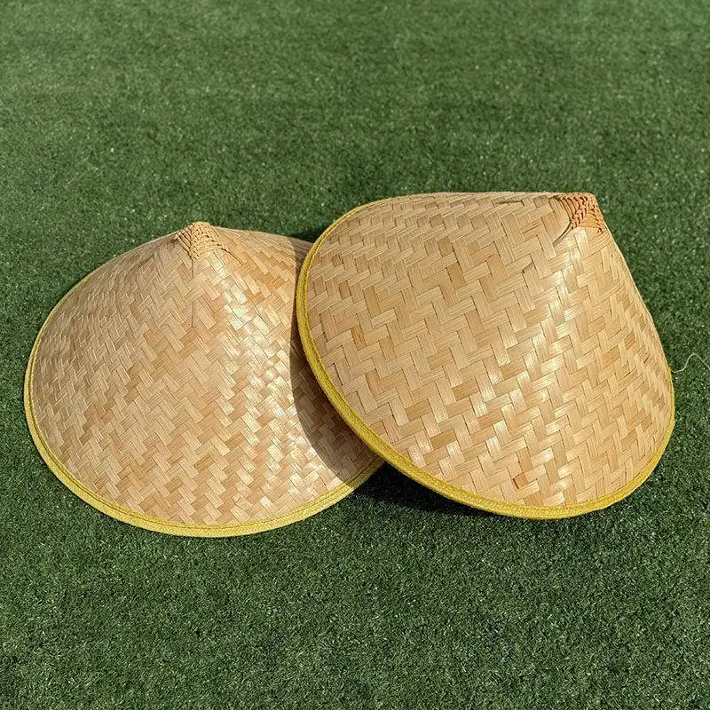 여름 햇빛 차단 밀짚모자 넓은 챙 야외 대나무 엮은 녹색 스킨 댄스 공연 농부 모자 평챙 모자