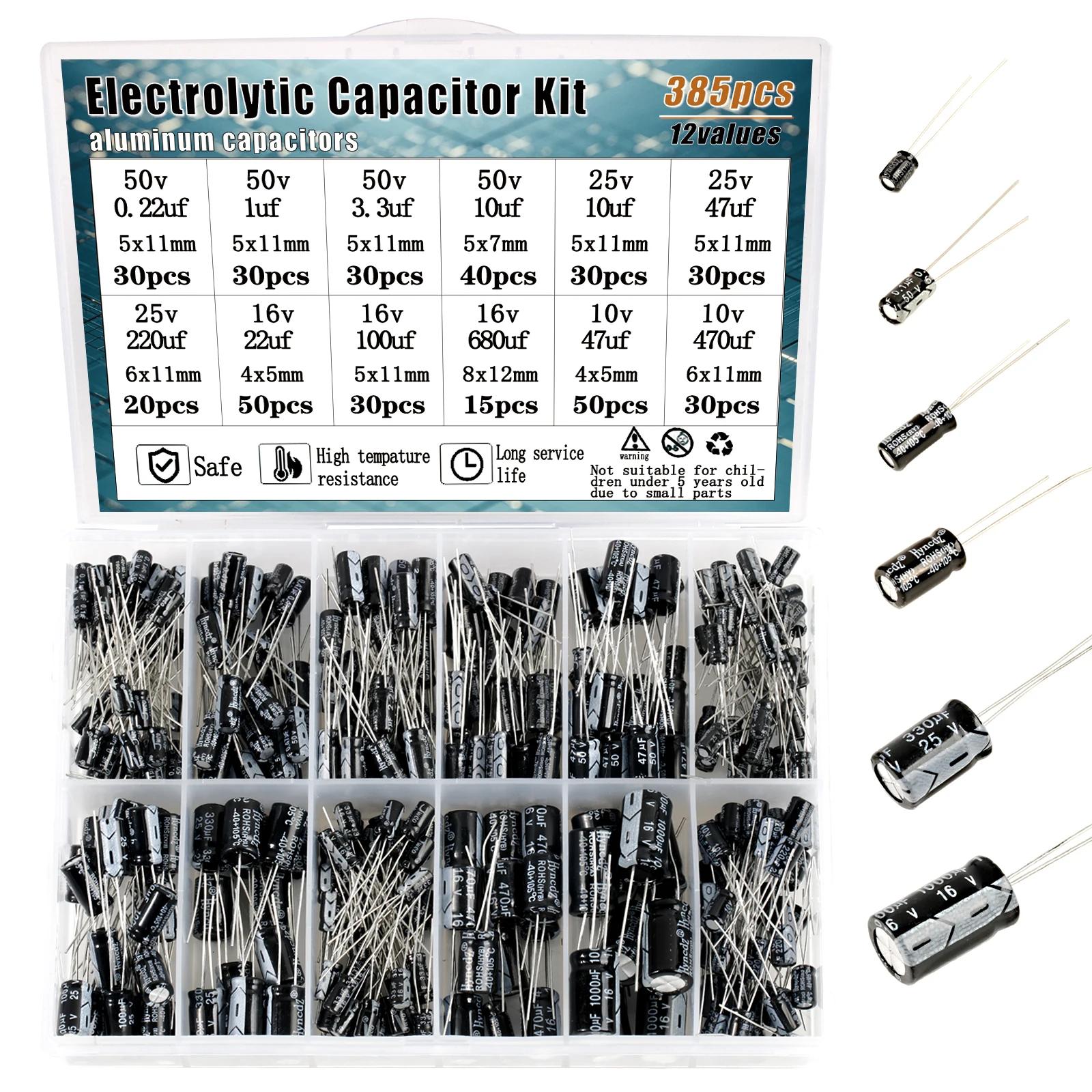 Tantalum Electrolytic (Non-Polarized) Industrial Capacitors 9 Values Total 127 Pieces 400V DIP Electrolytic Capacitor Kit Elna Industrial Capacitors - Foto 3