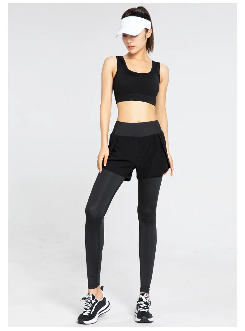 

2024 Spring/Summer Women's Sports and Fitness Tight Pants Fake Two Pocket Yoga Pilates High Waist and Hip Lifting Pants