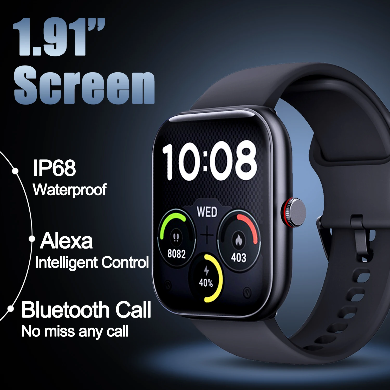 

Build-in Alexa Smart Watch Men Women 2024 New 1.91 inch Screen 100+ Sport IP68 Waterproof Smartwatch Bluetooth Call IOS Android