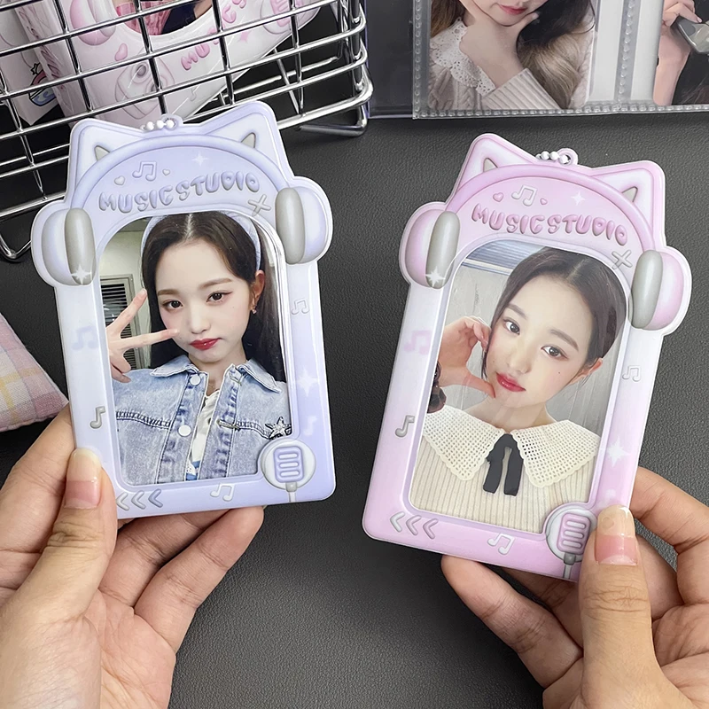 

Music Studio Photocard Holder 3 Inch Kpop Idol Photo Protector Case With Keychain Photos Sleeves Student Bus ID Bank Card Case