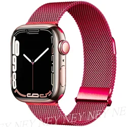 Elegant Milanese Loop Metal Watch Band Strap - 49mm-42mm-44mm-45mm (Soft red 37)