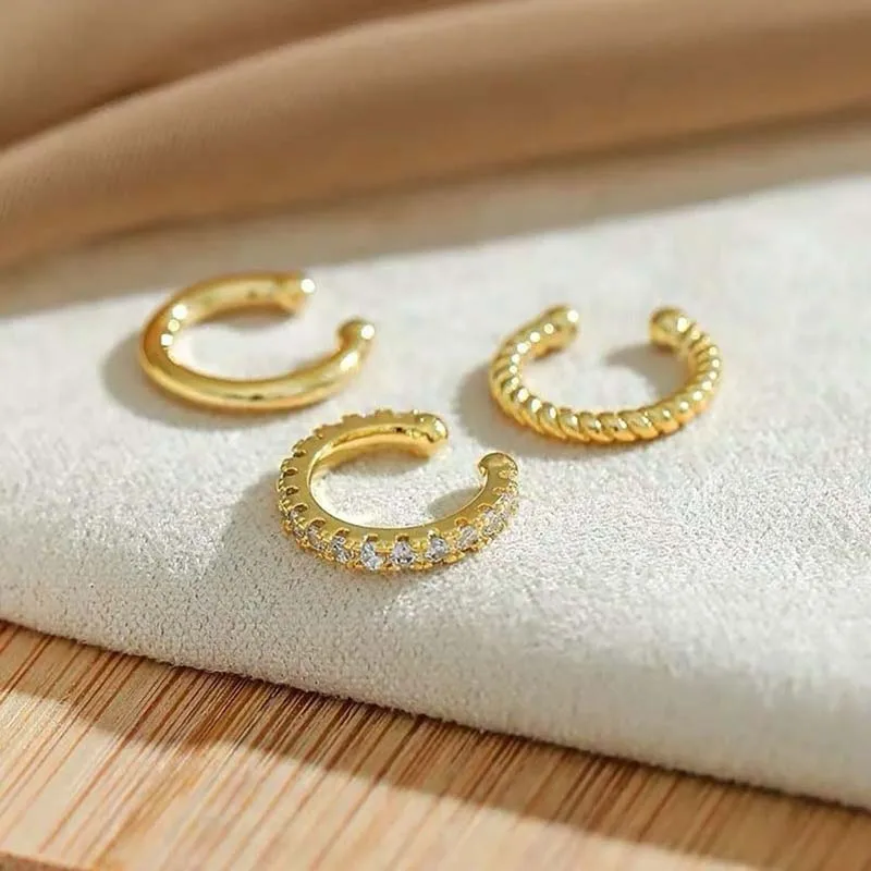 3Pcs/Set Fashion Gold Color Crystal Clip Earrings for