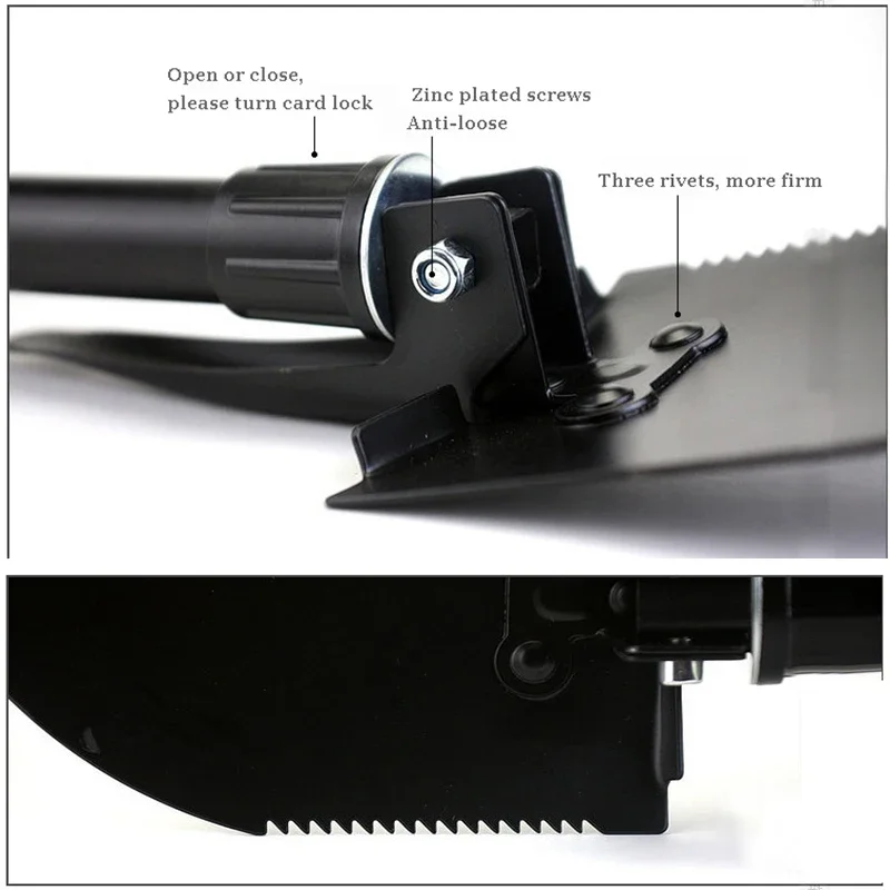 Multifunctional Small Car Outdoor Foldable Shovel Ice Scoop Iron Scraper Emergency Glass Bammer Hoe Crombar 41*10cm