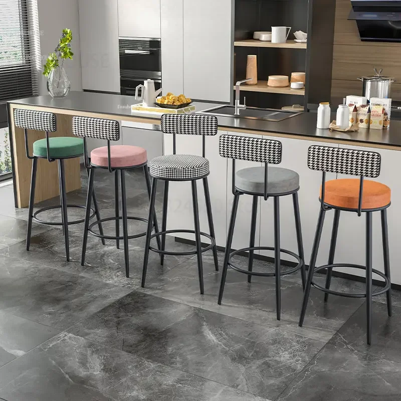 Luxury Light Bar Chairs Iron Home Bar Stools For Kitchen Furniture Front Desk High Chair Chaises Salle Manger Furniture