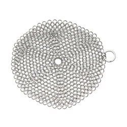 Premium Stainless Steel Cast Iron Cleaner & Scrubber Brush for Skillets, Griddles, Pans, and Grills (Round)
