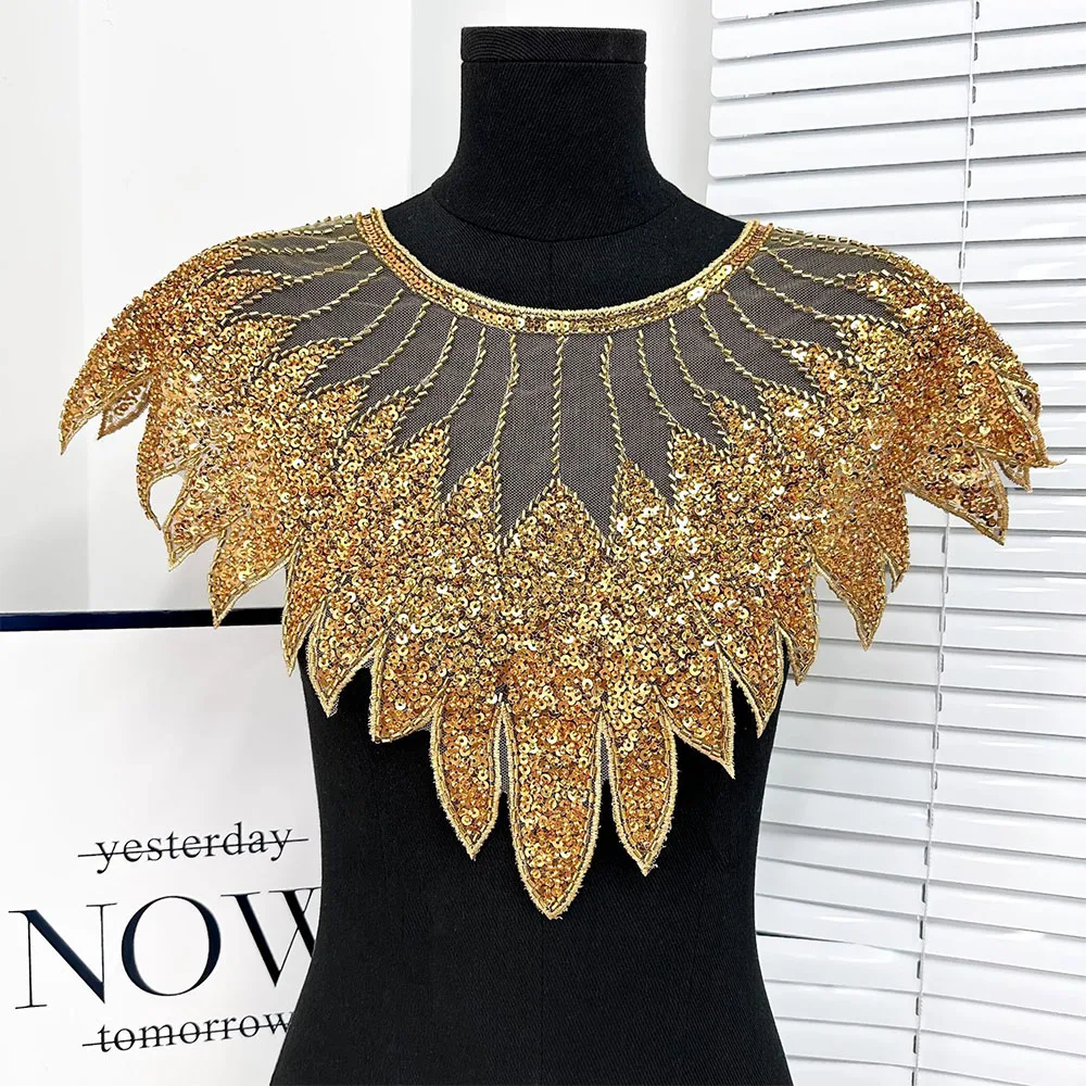 Sparkling Sequin Bead Feather Patches for Wedding Dress DIY - Tulle Fabric Applique Waistbands Shoulder Decor Skirts Accessories