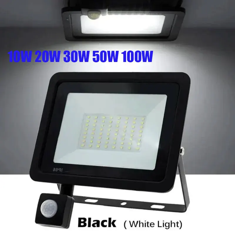 Led Spotlight With Motion Sensor 100W 10W 20W 30W 50W Outdoor Leds Focus 220V Waterproof Flood Lights Garden Street Wall Lamp