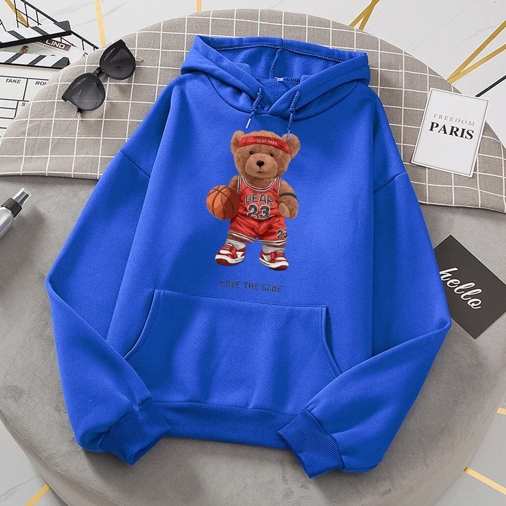 

Teddy Bear 23 Love The Basketball Game Hoodie Women Soft Loose Casual Hoody Street Autumn Sweatshirt Fleece Crewneck Tops Woman