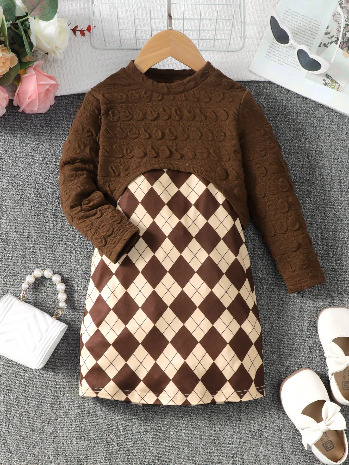 Girl's Brown Fashion Dress with Pullover 2