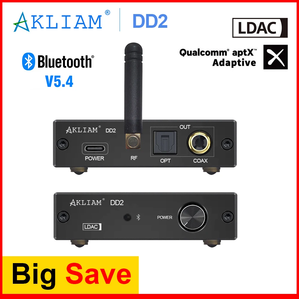 Audio Converter Adapter AkLIAM DD2 Bluetooth 5.4 to SPDIF Coaxial and Optical Output