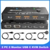 4K/1080P@60Hz USB C Dual Monitor KVM Switch for 2 Laptop Sharing 2 Monitor and 10Gbps 4 USB3.0 Devices, 100W PD for 2 Laptop 1