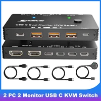 4K/1080P@60Hz USB C Dual Monitor KVM Switch for 2 Laptop Sharing 2 Monitor and 10Gbps 4 USB3.0 Devices, 100W PD for 2 Laptop 1