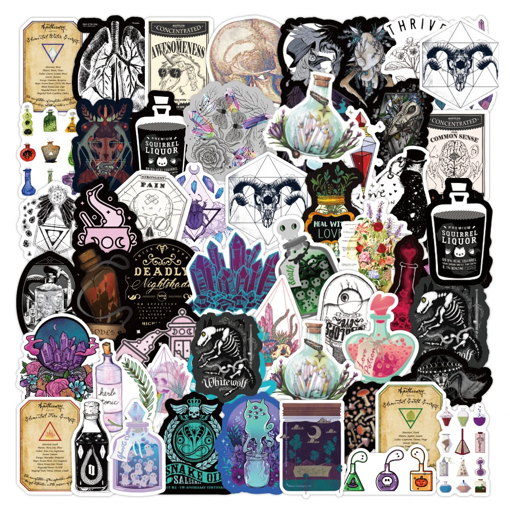 10/30/50pcs Cool Magic Witch Apothecary Lucky Crystal Stickers DIY Laptop Skateboard Car Phone Waterproof Sticker Decals Kid Toy apothecary мыло для рук 375 ml