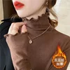 Woman T- Shirts Femmale Turtleneck Long-Sleeved T-Shirt Autumn Winter Ruffled Mujer Camisetas Half High Collar Plus Fleece Tops