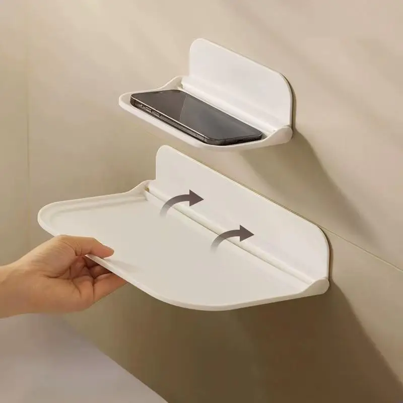 1/2Pcs Wall Mounted Folding Storage Shelf No Drilling Installation Waterproof For Bathroom Kitchen Storing Daily Items
