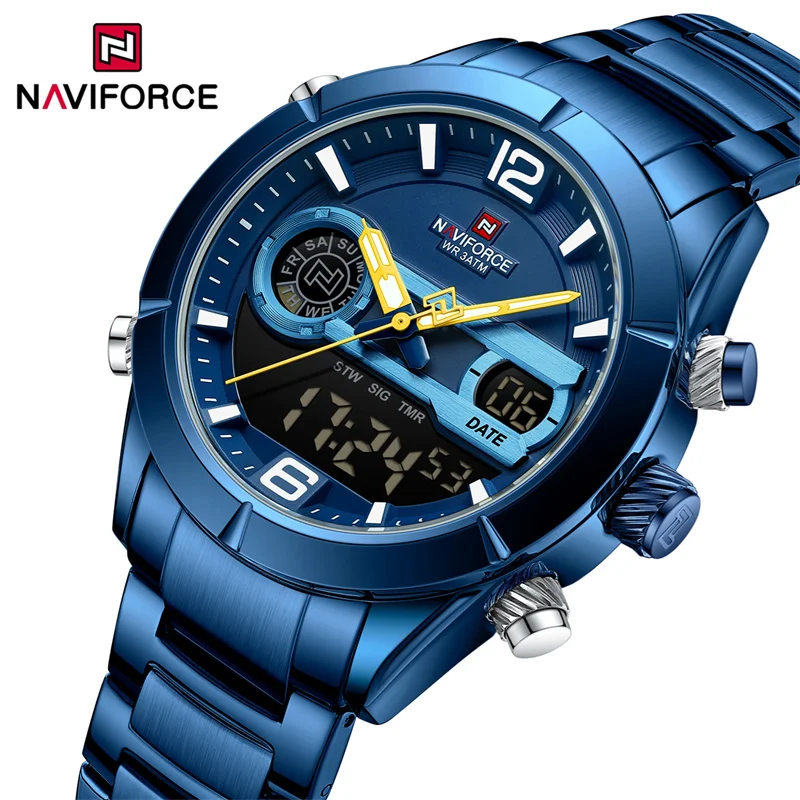 

NAVIFORCE Brand Luxury Men's Sports Watches Digital Analog Clock Fashion Stainless Steel Strap Waterproof Quartz Wristwatch 2024