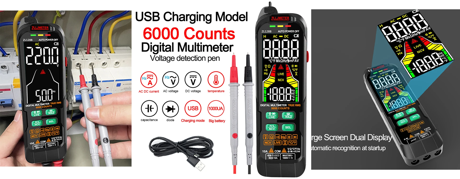 Description Picture 3 of itemNEW Smart Anti-Burn Multimetro Digital Profesional AC DC Current Voltager Temp Capacitance Auto Range Ohm NCV Multimeters Tester