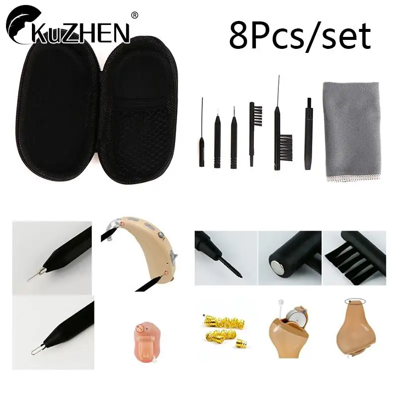 

8Pcs Hearing Aid Cleaning Kit Brush Vent Cleaner Wire Magne Wax Loop Tools Set