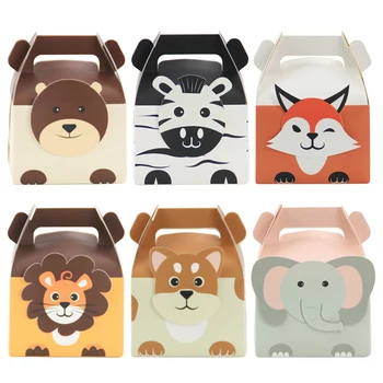 5 pezzi animali da fattoria sacchetti da forno per torte carino leone elefante mucca volpe cane cartone animato scatole regalo caramelle di carta scatola di biscotti festa di compleanno suppl