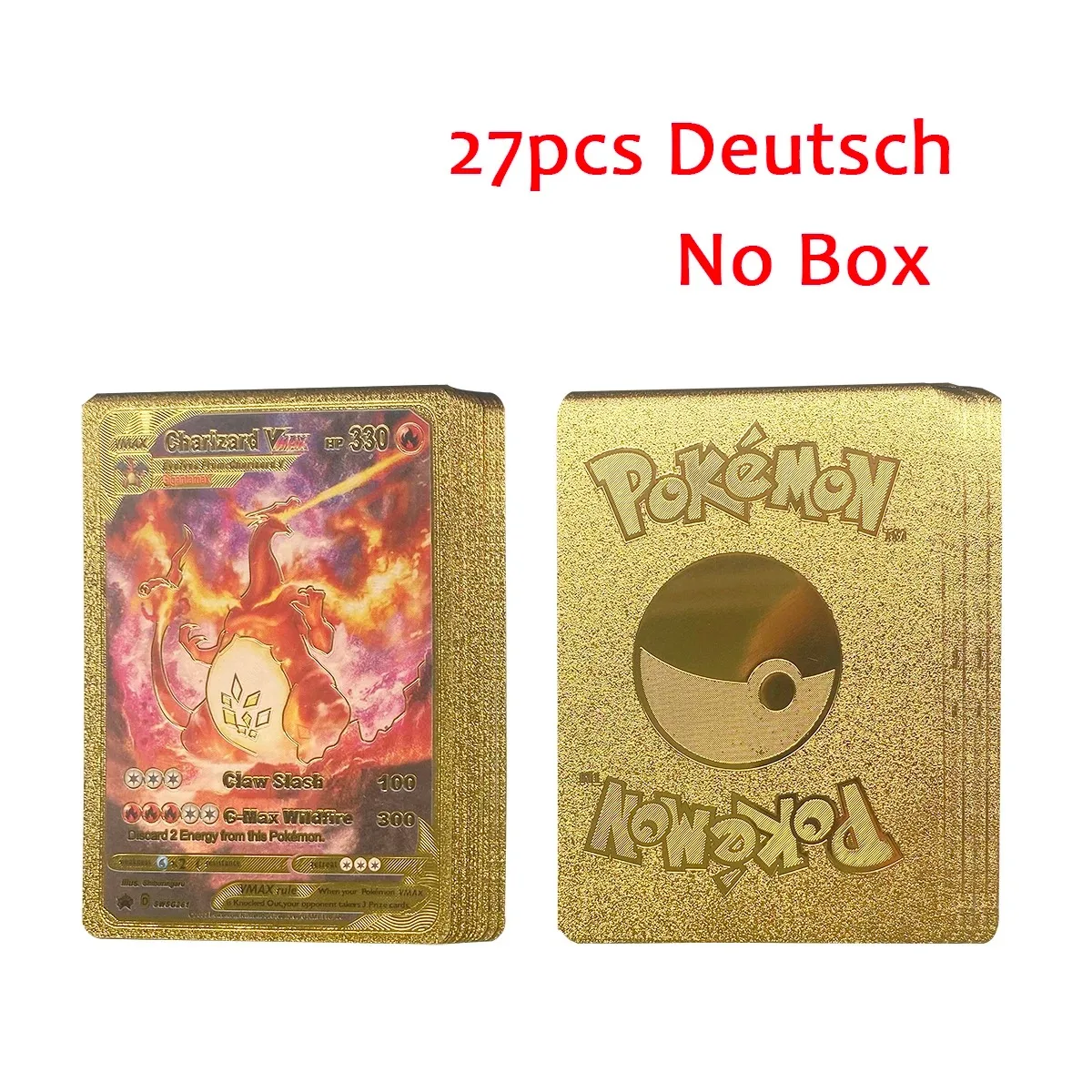 thumbnail image 1 of 27-110pcs Cards NoRepeat English Spanish French German Gold VAMX GX Pikachu Charizard Collection Battle Trainer Card Toy, 1 of 5