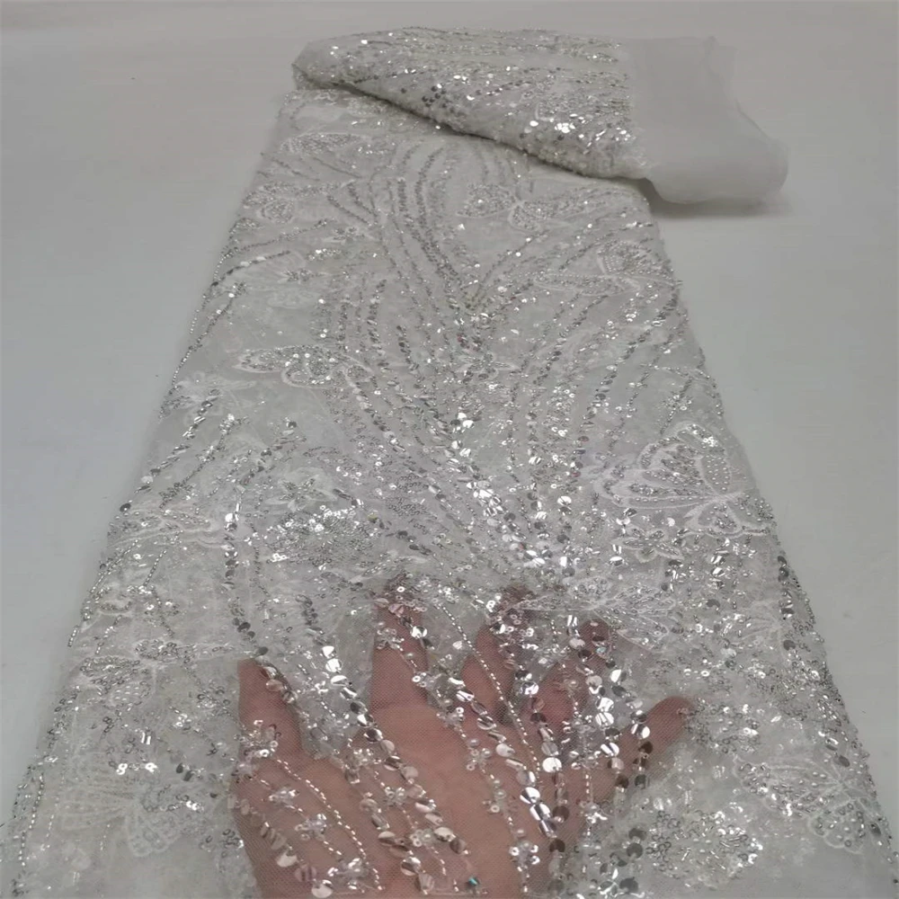 

Beads Nigerian Lace Fabric With Sequins For Wedding 2023 High Quality Embroidery Tulle Lace French Net Lace African Lace xc-0375