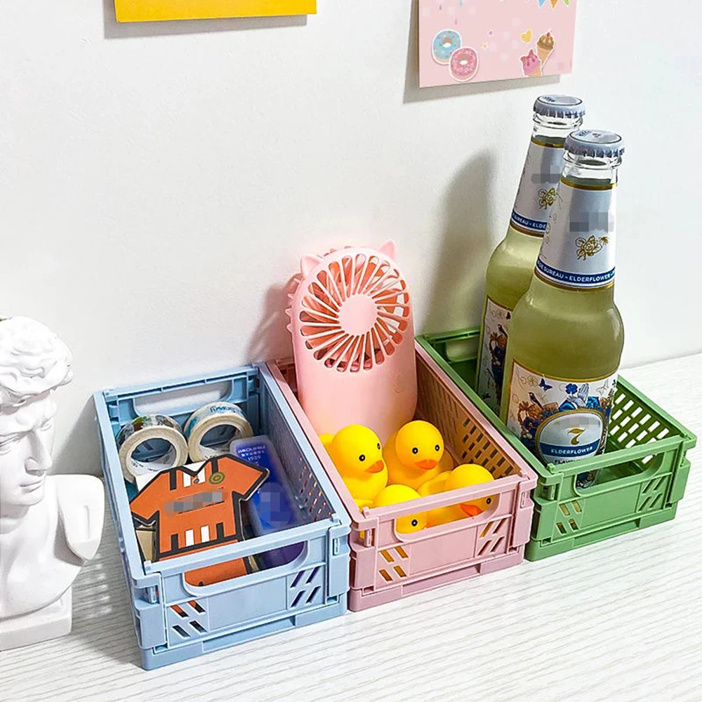 4pcs Mini Folding Plastic Storage Box For Student Desktop Organization, Hand Account Tape, Stationery Placement, Folding Basket