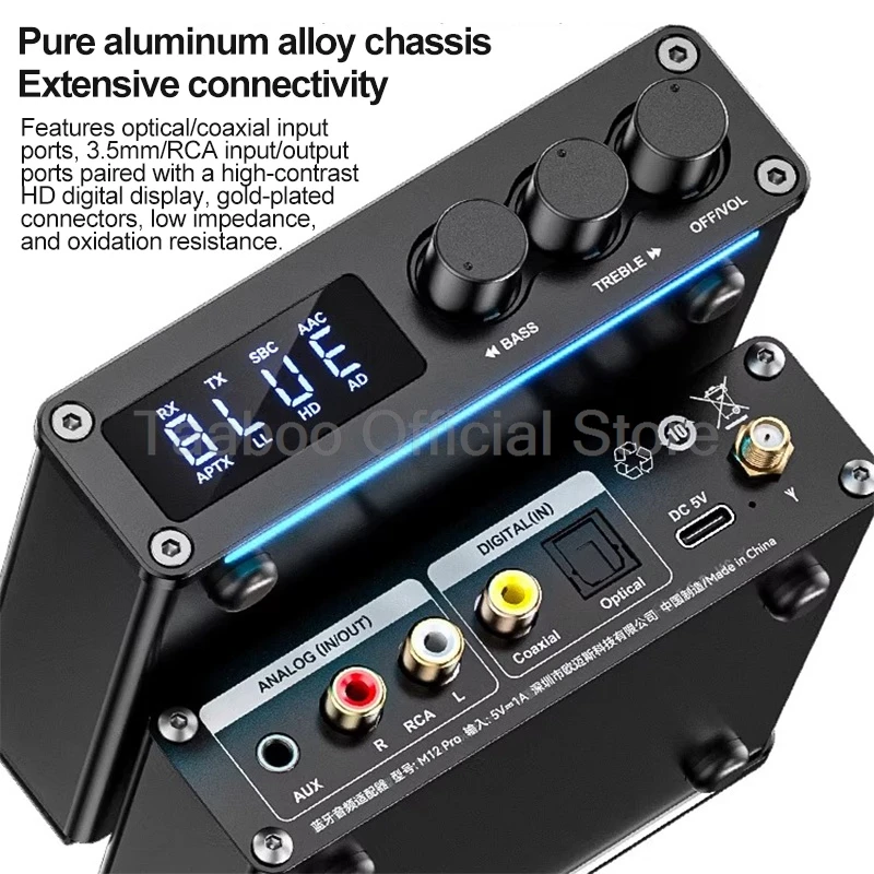 HiFi 블루투스 수신기 송신기 디지털 오디오 디코더 광 동축-아날로그 변환기(무선 마이크 포함)