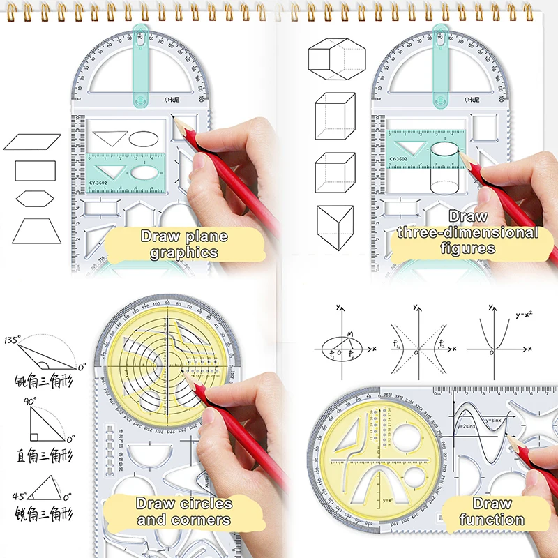 

School Multifunctional Primary School Activity Drawing Geometric triangle Ruler Compass Protractor Set Measuring Tool