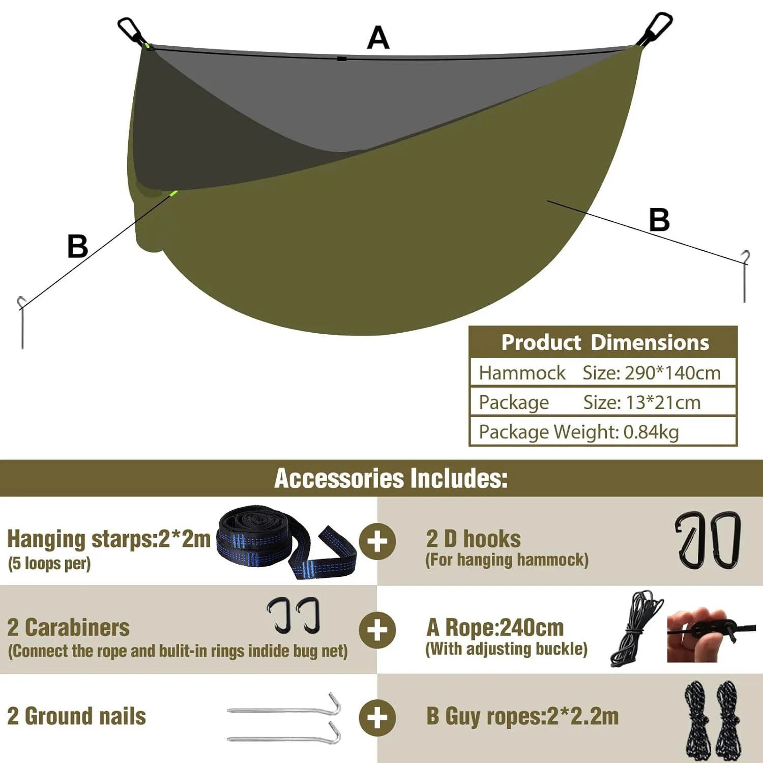 Pop-up Portable Camping Hammock mosquito net Lightweight Hanging Mosquito Net Hammocks Tree Straps Swing Backpack Backyard