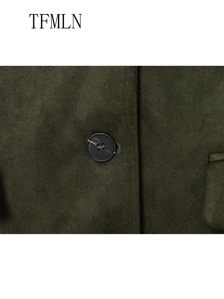 Fashion Women Solid Blazer Jackets 2025 Autumn Office Ladies Single Breasted Pockets Loose Coats Retro Causal Notched Streetwear