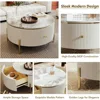 31.5 Modern Round Coffee Table with 2 Large Drawers Storage Accent, Off White 3