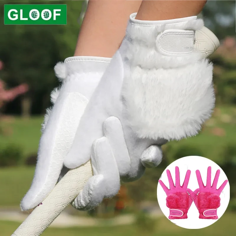 

1 Pair Women Winter Warm Golf Gloves Ladies Plush Thicken Sports Mittens Skidproof Particles Hook & Loop Golf Finger Cover