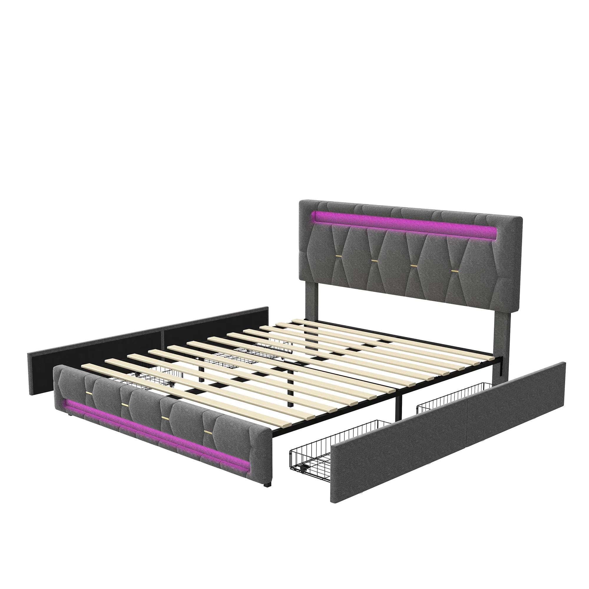 Comanlai: Dvigulės Lovos Lyderis – Su LED ir 4 Stalčiais - Image 4