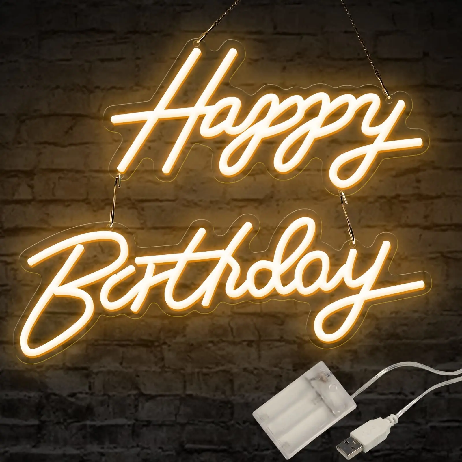 Happy Birthday Neon Sign Hanging Glowing Party Decoration - White - Outdoor  & Leisure > Outdoor