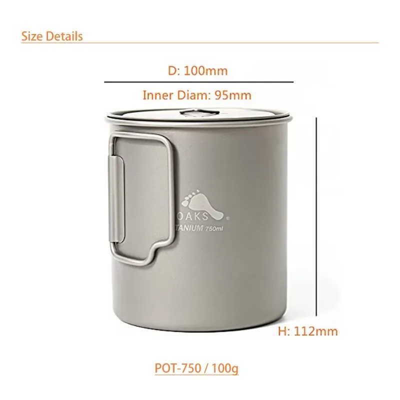 TOAKS Titanium 750ml Pot POT-750 Titanium Cup Ultralight Outdoor Tableware Camping Mug titanium tableware outdoor pot titanium cup
