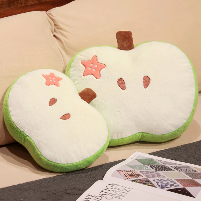 그린 애플 칩 봉제 베개, 라운드 박제 과일 쿠션, 낮잠 머리 지지대 봉제 베개, 소파 의자, 침대 장식 선물