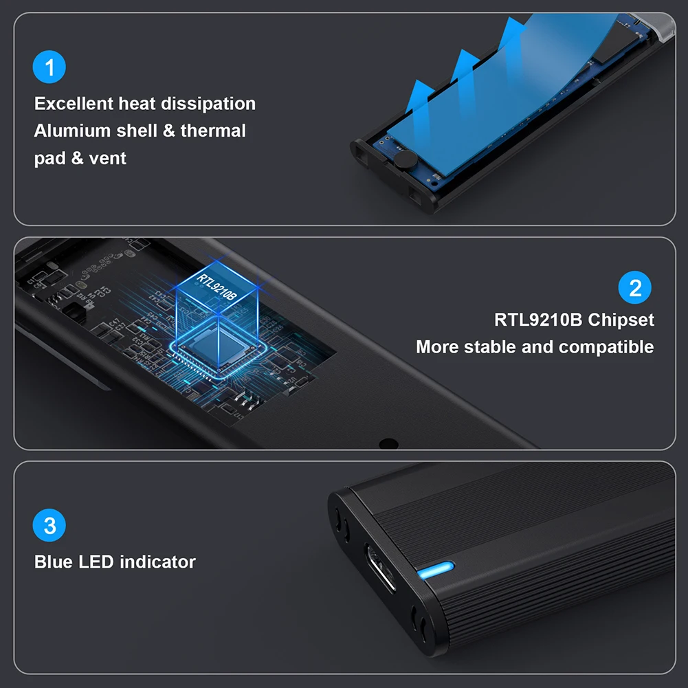 M.2 NVME SSD Ŭ ܺ M2 NVMe ̽, USB 3.1 C Ÿ, 10Gbps , M Ű, HD 丮 ڽ,   Ʈ PC
