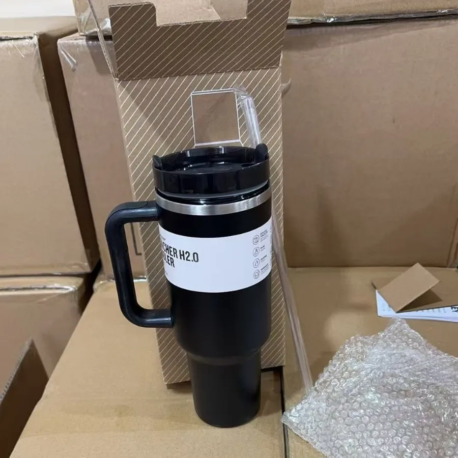 Taza para coche de segunda generación de 40oz, taza aislada portátil al vacío de gran capacidad, taza para uso exterior y en coche con pajita de plástico, Ice Ma