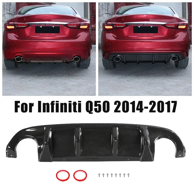 

Car Rear Bumper Diffuser Splitter Lip For Infiniti Q50 2014-2017 Car Carbon Fiber Look Rear Bumper Lower Protection