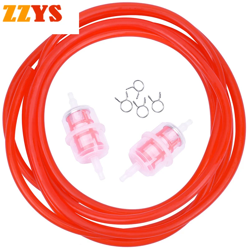 

2pc Motor Petrol Gas Gasoline Oil Cup Fuel Filter and 1m Red Fuel Tank Tube Tubing Pipe Hose Line and 4pcs Clip Clamp Fastener