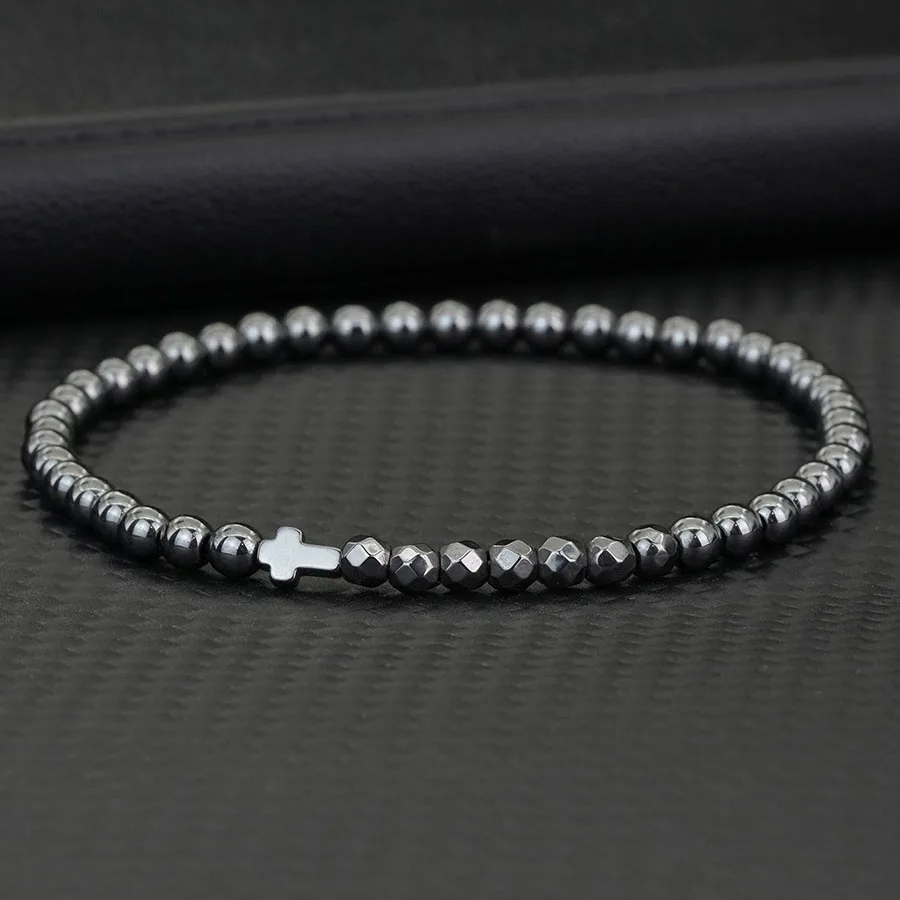 Mode 4mm Perlen Männer Kreuz Armband Multi Seitige Schwarz Gallensteine Heilung Armband Rosenkranz Lava Howlith Hämatit Armband hombre – Detail 9