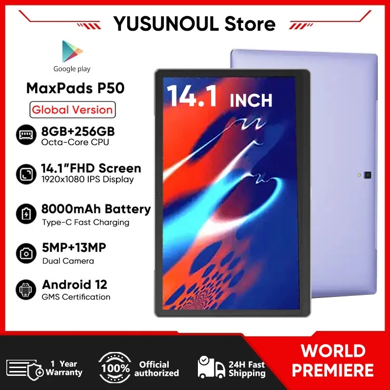 Firmware Globale 14 Pollici Grande Schermo Android 12 Tablet Pc 12 + 256Gb Telefonata 5G Wifi Tablet Muslimideale Per Leggere Fogli Musicali