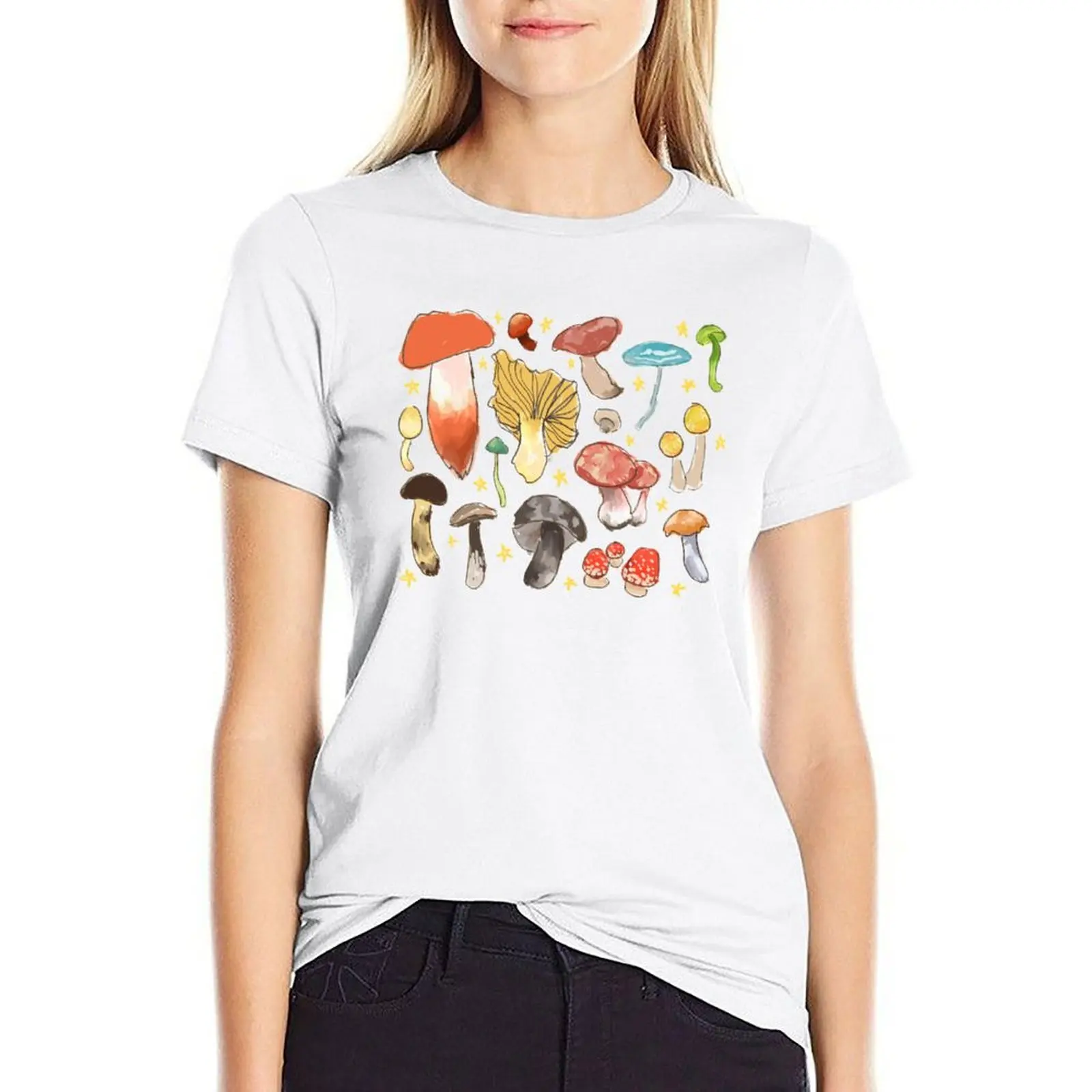 

mushroom species print T-shirt oversized aesthetic clothes cute tops tshirts for Women
