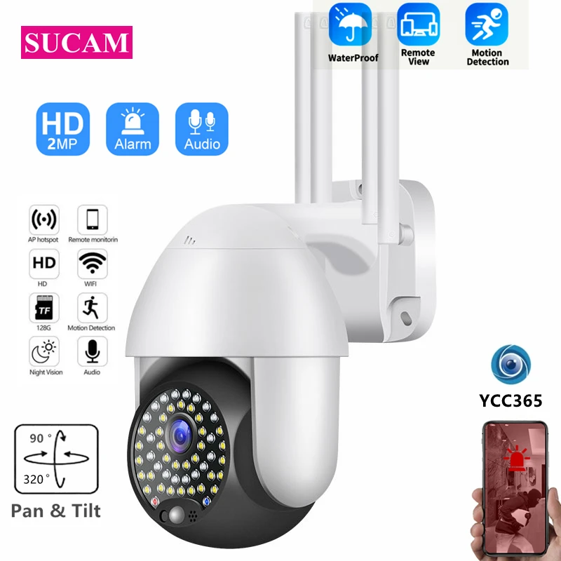 YCC365 Wireless PTZ WIFI Dome Camera Outdoor Intelligent Tracking Sound Light Alarm Waterproof Wi-fi Speed Camera Infrared