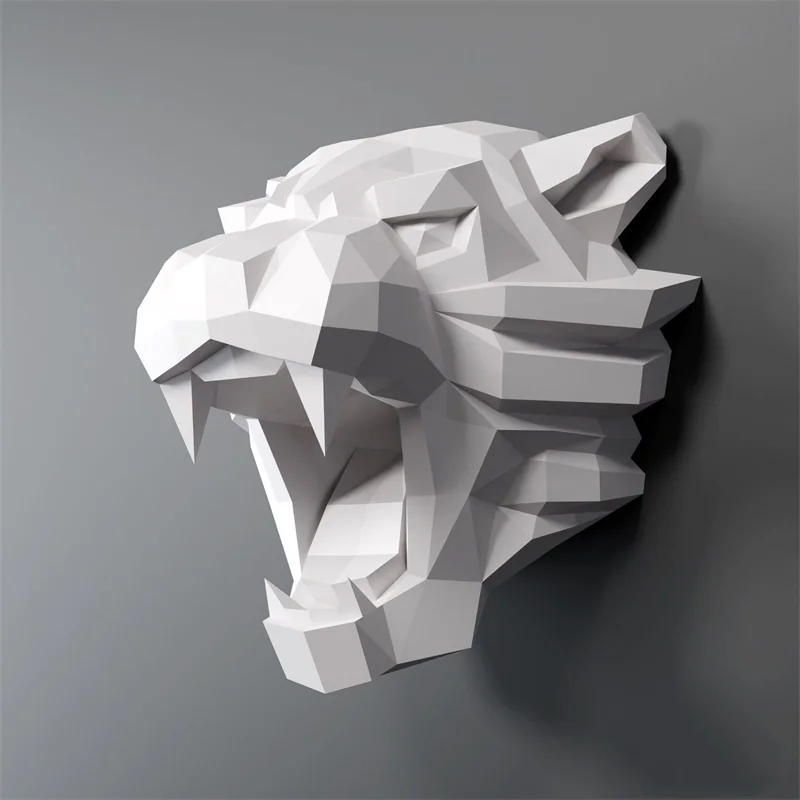 Tiger Head 3D Paper Model Home Wall Decoration DIY Hanging Origami Papercraft Low Poly Handmade Art Sculpture Props Creative Toy