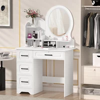 Modern Makeup Vanity Table with Mirror & Lights, Extra Storage Shelves, 4-Drawer Dressing Table, Cosmetic Desk with Organizer 5