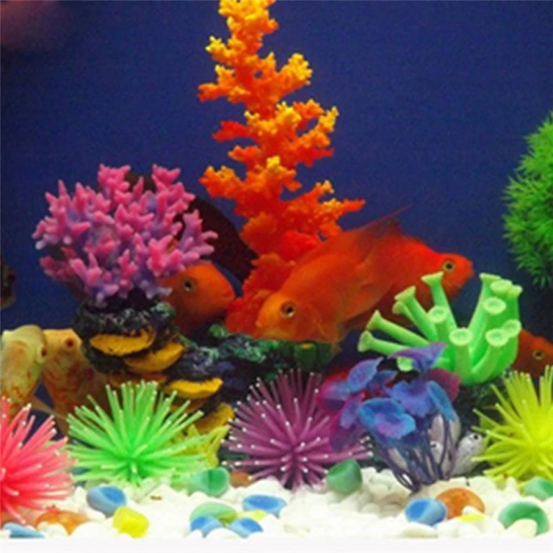 Pecera de silicona para acuario, planta de Coral Artificial, adorno submarino, decoración colorida, ornamento acuático, 1 pieza