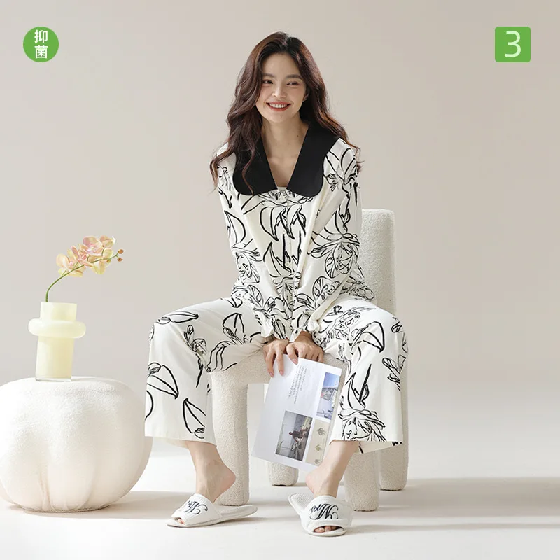 2014 Spring Pajamas Women's Long Sleeve Wear Doll Collar Floral Print Summer  Suit For Home Sleepwear Pyjamas Set Of Clothes
