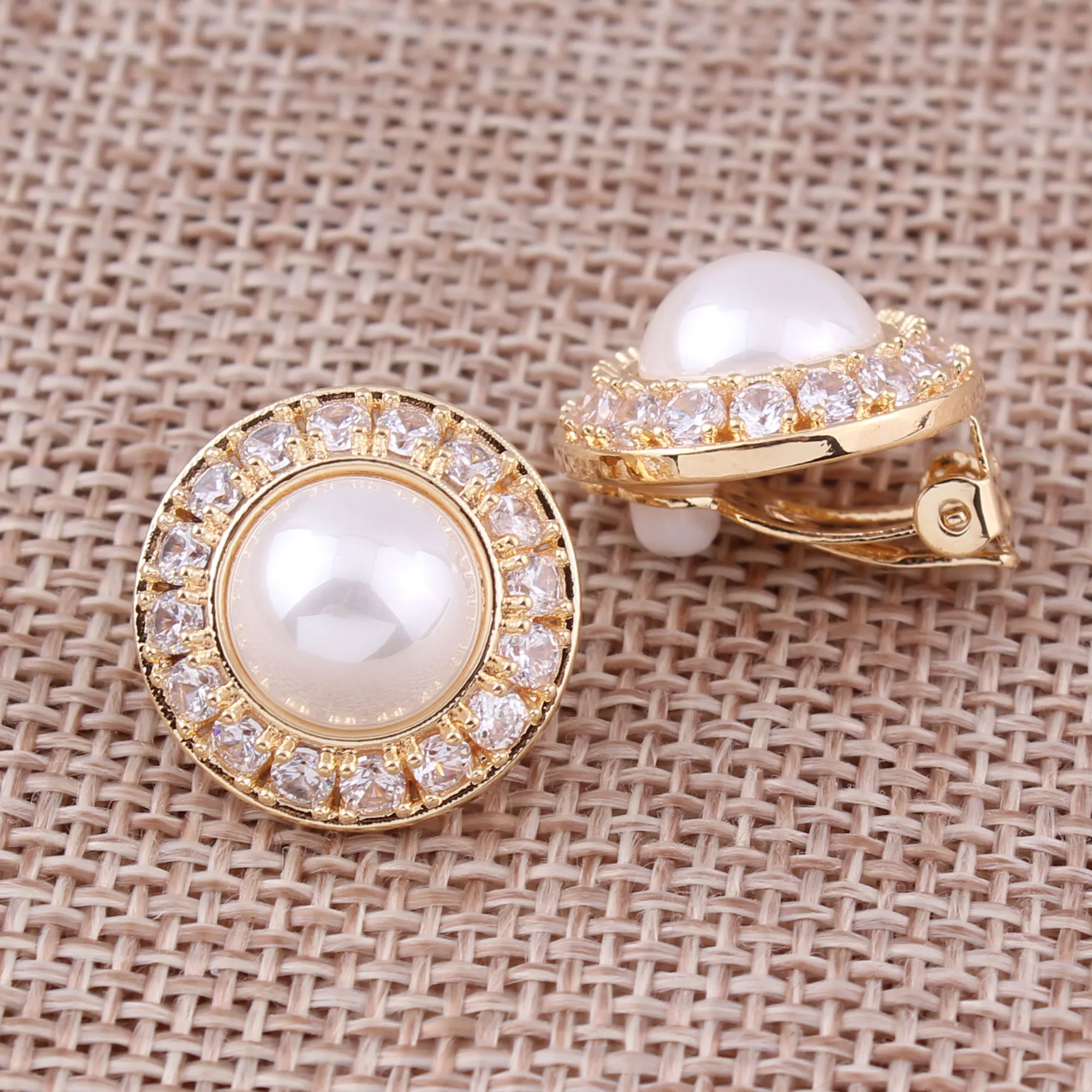 18K Gold Color Cubic Zircon Pearl Stud Clip on Earrings For Women No Pierced Cuff Earrings Ear Clip stud earrings ear clip earrings clip earrings ear clip ear accessories